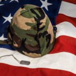 Flag with Army helmet and dogtags