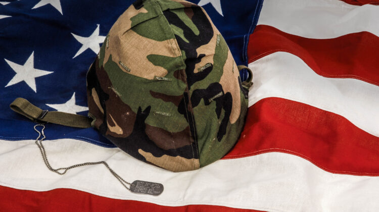 Flag with Army helmet and dogtags